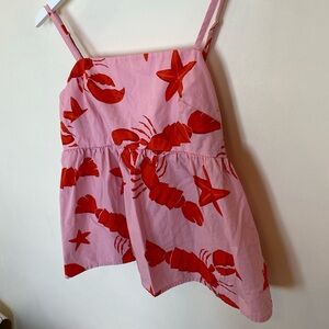 J.Crew Pink Red Empire Waist Tank Blouse Lobster Starfish Nautical Womens Size 8